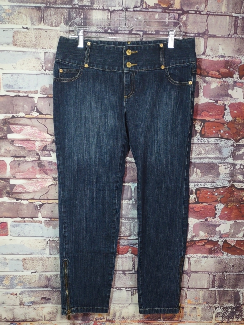 Michael Kors Dark Indigo Ankle Skinny Jeans with Gold Hardware